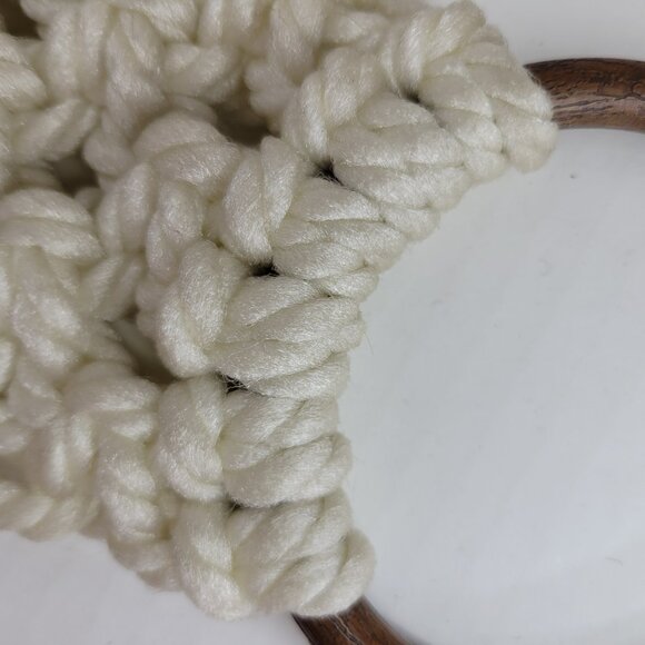 Macrame Wall Hanger with Brown Wood Hoop Off White w Rust Orange Butterfly Towel - Picture 14 of 15